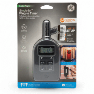 ge outdoor plug in simpleset digital timer – weather resistant plug in timer for lights & devices