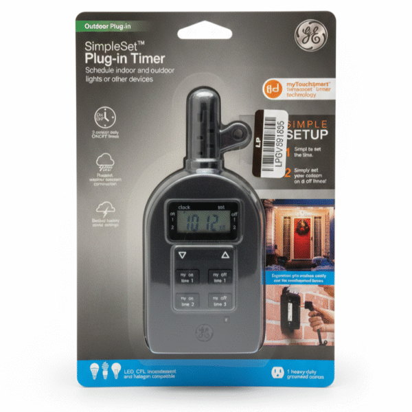 GE Outdoor Plug-In SimpleSet Digital Timer – Weather-Resistant Plug-In ...
